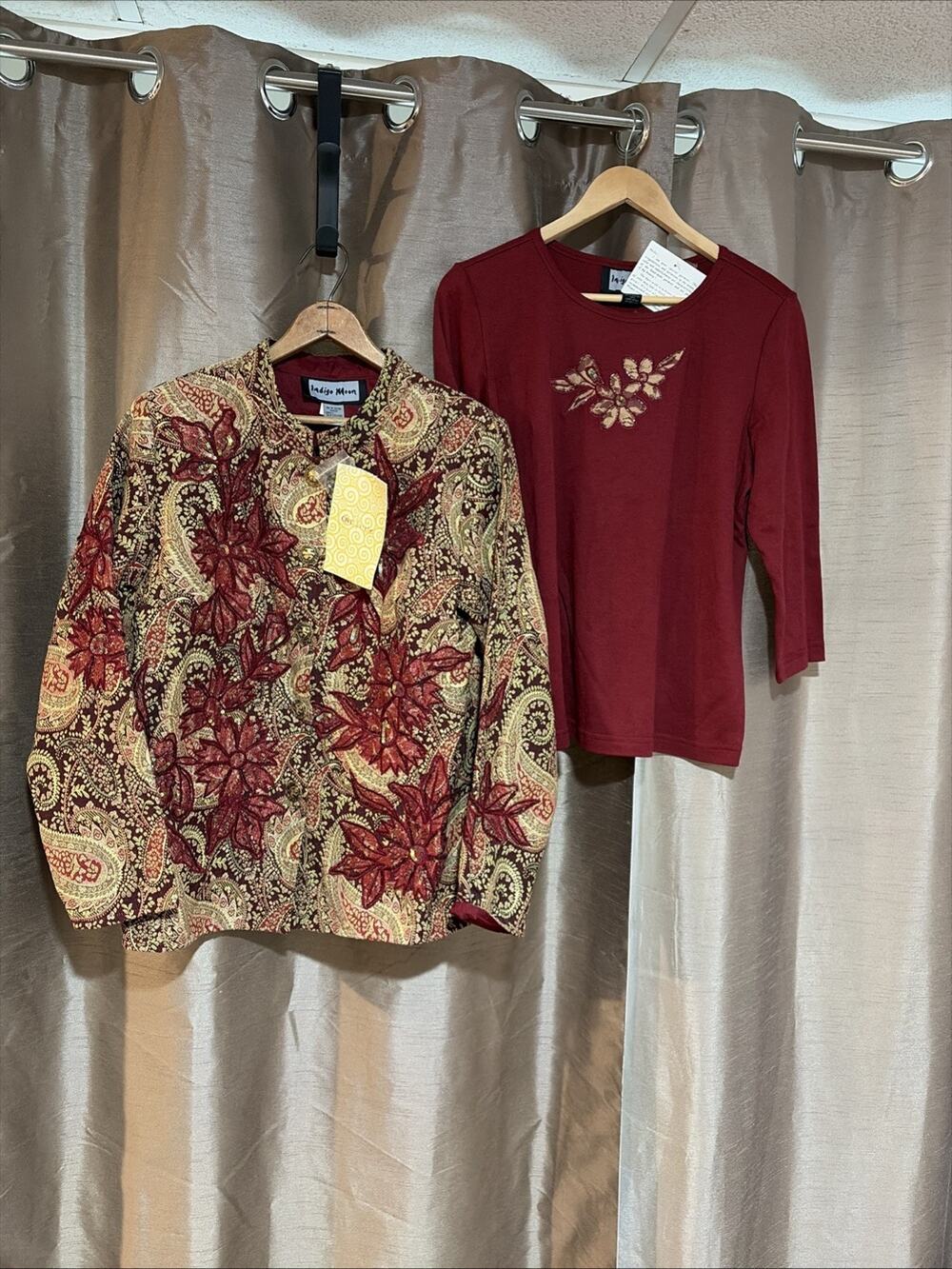 Indigo Moon Jacquard Paisley Floral Jacket & Top Set Size Medium Art To Wear NEW